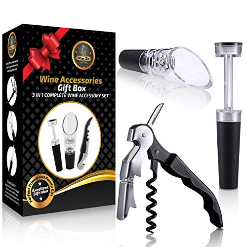 Wine Ziz Wine Accessories Gift Box Set  Waiters Corkscrew RemoverOpener Foil Cutter Builtin Vacuum Wine Saver Bottle Stopper Aerator Pourer  Wine Bottle Opener Wine Key Corkscrew Wine Opener