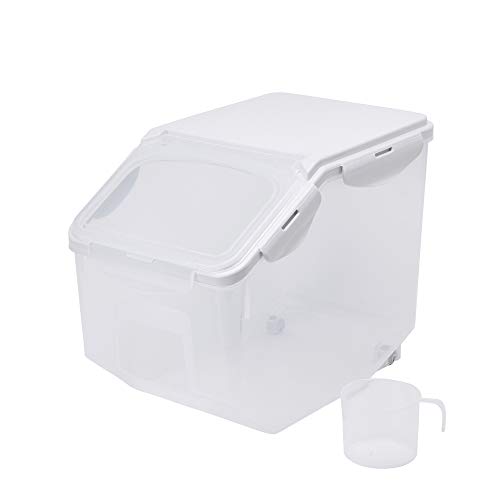 HANAMYA Food Storage Container with Measuring Cup BPA free 50Cup For Rice  Grain  Pet Food  Flour Clear  Off White