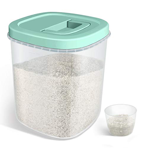 TBMax Airtight Rice Storage Container  20 Lbs Bulk Food Container Bin with Measuring Cup  Perfect for Rice Flour Cereal Pet Food Storage  Green
