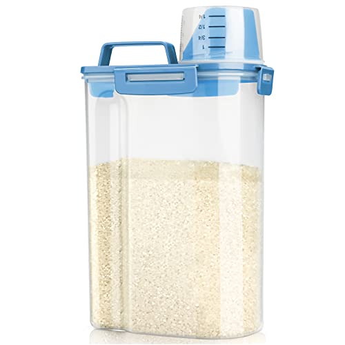Viretec Rice Airtight Storage Container 5Lbs Cereal Dry Food Flour Bin Pet Dog Cat Food Dispenser with Measuring Cup BPA Free Clear Plastic Kitchen and Pantry Organization Bin for Sugar Pasta