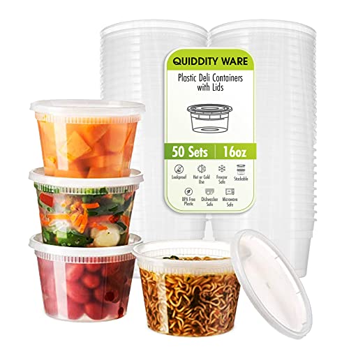 (16oz)Deli Containers with Lids Leakproof  50 Pack BPAFree Plastic Microwaveable Clear Food Storage Container Premium HeavyDuty Quality Freezer  Dishwasher Safe