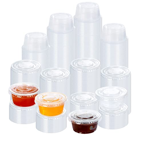 Jello Short Cups 200 Sets  2 oz Disposable Plastic Portion Cups with Lids Souffle Cups Clear Plastic Containers With Lids Condiment Cups Sauce CupsDisposable Souffle Cups(2 oz)