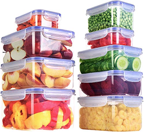 Utopia Kitchen 18 Pieces Plastic Food Containers set (9 Containers and 9 Lids) Food Storage Containers with Airtight Lids  Reusable  Leftover Food Lunch Boxes  Leak ProofFreezer  Microwave Safe