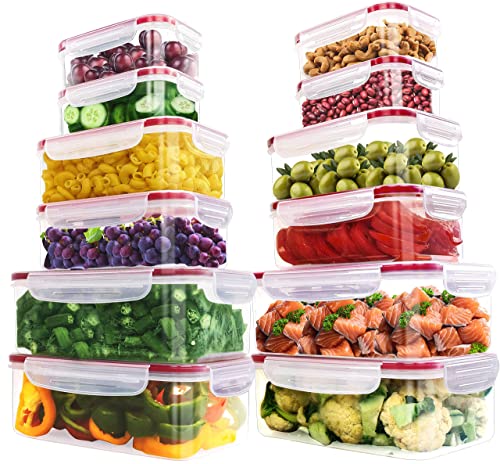 Utopia Kitchen Plastic Food Containers set  Pack of 24 (12 Containers  12 Snap Lids) Food Storage Containers with Airtight Lids  Reusable  Leftover Lunch Boxes  Leak Proof  Microwave Safe