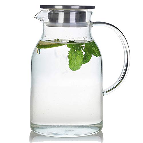 68 Ounces Glass Pitcher with Lid Heatresistant Water Jug for HotCold Water Ice Tea and Juice Beverage