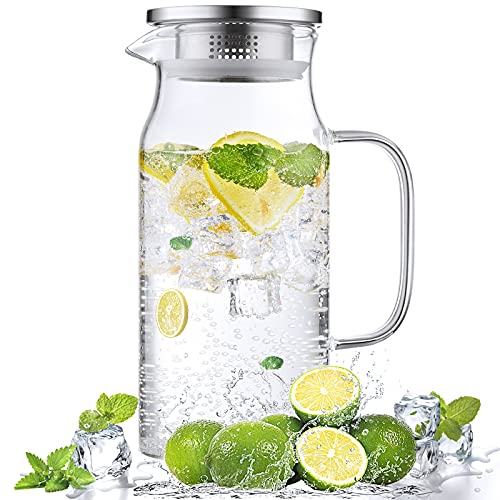 Glass Pitcher with Lid and Spout 40 oz Glass Water Pitcher for Fridge Glass Carafe for Iced Tea HotCold Water Coffee Juice Lemonade Small Glass Pitcher Ideal Gift for Thanksgiving Christmas
