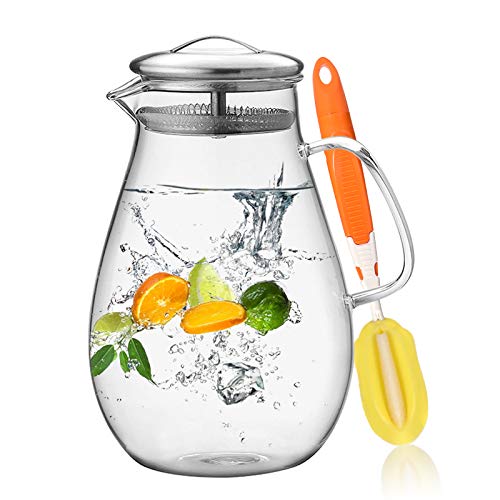 Hiware 64 Ounces Glass Pitcher with Lid  Water Pitcher with Handle  Good Beverage Carafe Pitcher for Juice Milk Beverage HotCold Water  Iced Tea Cleaning Brush Included