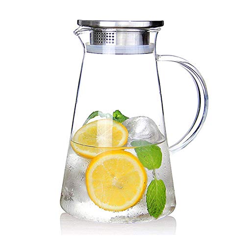 SUSTEAS 20 Liter 68oz Glass Pitcher with Lid Easy Clean Heat Resistant Glass Water Carafe with Handle for HotCold Beverages  Water Cold Brew Iced Tea  Juice