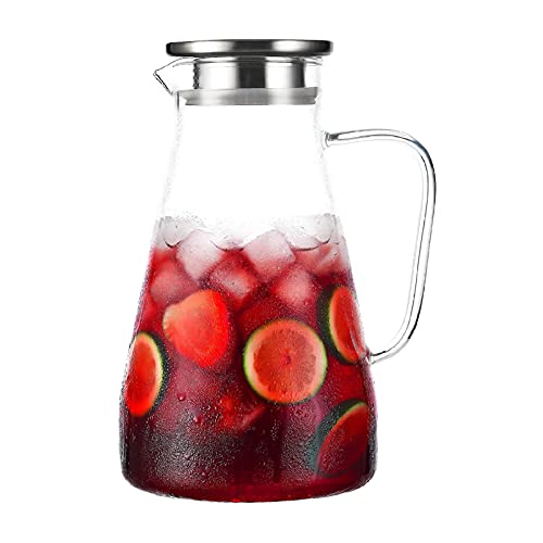 Tbgllmy 2 Liter 68 Ounces Glass Pitcher With Lid HotCold Water Pitcher With Handle for Homemade Beverage Juice Iced Tea and Milk
