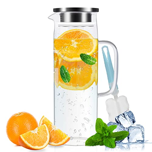 Yirilan Glass Pitcher51oz15liter Glass Pitcher With LidCarafes  PitchersIced Tea PitcherWater Carafe With HandleHeat Resistant Borosilicate Glass JugBeverage Pitcher Tea Jug(With Brush)