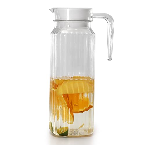 Acrylic Pitcher 37 oz OEH Unbreakable Plastic Pitcher Clear Plastic Pitcher with Lid BPAFree HeatResistant Small Plastic Water Pitcher for Tea Sangria Lemonade Juice Milk Stripe
