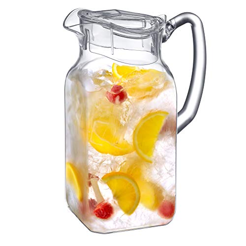 Amazing Abby  Quadly  Acrylic Pitcher (64 oz) Clear Plastic Water Pitcher with Lid Fridge Jug BPAFree ShatterProof Great for Iced Tea Sangria Lemonade Juice Milk and More