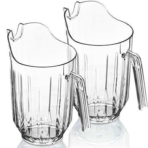 DecorRack 2 Crystal Clear Plastic Pitcher Beverage Dispenser with Pour Spout Shatterproof Catering and Restaurant Serveware for Cold Drinks Water Lemonade Beer and Sangria 56 Ounce (2 Pack)