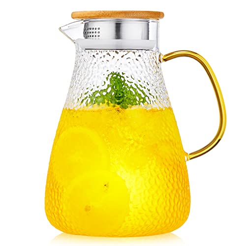 POKALOTEA Glass Pitchers 60 Oz1800 mlWater Pitchers with Handle and Lid Heat Resistance Carafes  Borosilicate Glass Water Jug for Iced Tea Sangria Lemonade JuiceHot  Cold Beverages