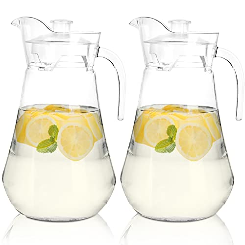 SOUJOY 2 Pack Plastic Pitcher 70 oz Clear Iced Water Pitcher with Lid and Handle Heat Resistant BPAFree Tea Pitcher for Juice Milk Cold or Hot Beverages