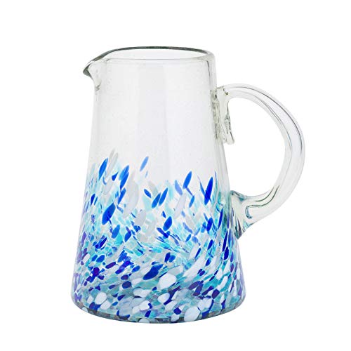 Amici Home Bahia Glass Pitcher 80 Fluid Ounces Blue and White Ombre