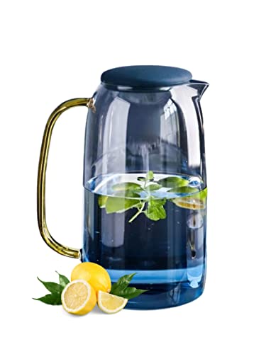 IMPRESSIVE HOMES MultiPurpose Glass Pitcher  54 ounces  Heat Resistant Borosilicate Glass Carafe  Stove Top Tea Kettle Glass Pitcher  NoDripping  For Tea Juice Water  Hot or Iced Blue Ombre