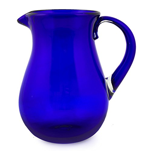 NOVICA Large Blue Hand Blown Glass Pitcher For Water Margaritas Lemonade 82 Oz Cobalt Charm