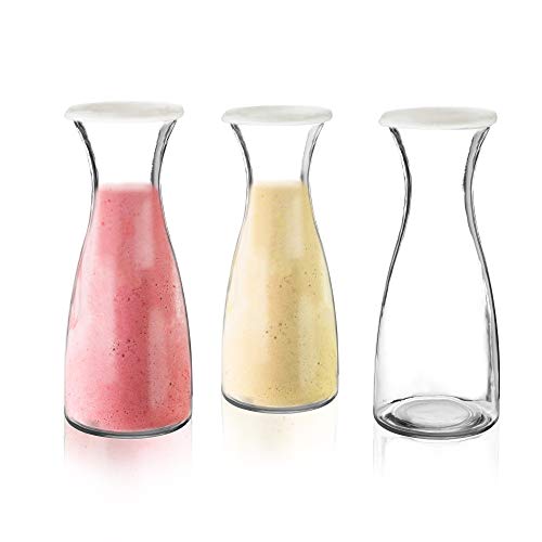 3Piece Glass Carafe Set  1 Liter Pitchers for Party  10 Inch Tall Jugs Water or Milk Bottles