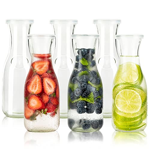 Kook Mini Glass Carafes with Lids Beverage Pitcher For Water Wine Milk Juice 173 oz Set of 6