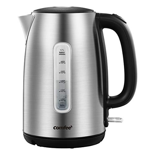 COMFEE Stainless Steel Cordless Electric Kettle 1500W Fast Boil with LED Light Auto ShutOff and BoilDry Protection 17 Liter