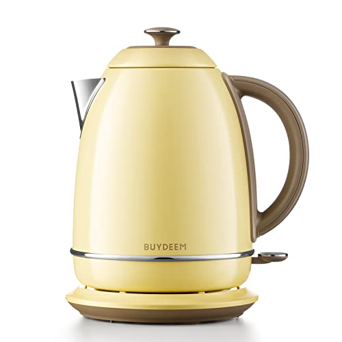 BUYDEEM K640 Stainless Steel Electric Tea Kettle with Auto ShutOff and Boil Dry Protection 17 Liter Cordless Hot Water Boiler with Swivel Base 1440W Mellow Yellow