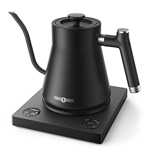 Gooseneck Electric PourOver Kettle Temperature Variable Kettle for Coffee Tea Brewing 1L Stainless Steel Kettle Temperature Holding Builtin StopwatchButton ControlQuick HeatingBlack