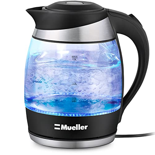 Mueller Ultra Kettle Model No M99S 1500W Electric Kettle with SpeedBoil Tech 18 Liter Cordless with LED Light Borosilicate Glass Auto ShutOff and BoilDry Protection