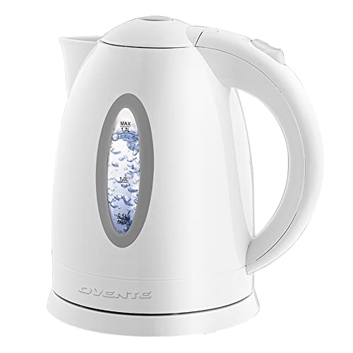 Ovente Electric Hot Water Kettle 17 Liter with LED Light 1100 Watt BPAFree Portable Tea Maker Fast Heating Element with Auto ShutOff and Boil Dry Protection Brew Coffee  Beverage White KP72W