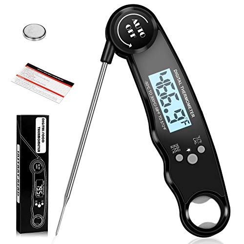 2022 New Meat Thermometer Instant Read Food Thermometer with Backlight  Calibration Function IP67 Waterproof Fast Digital Cooking Thermometer for Candy Beef BBQ Grilling Baking (Dark Black)