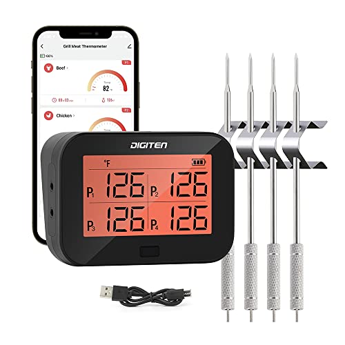 Digital Bluetooth BBQ Grill Meat Thermometer with 4 Probes InstantRead Meat Thermometer for Grilling Temp Alarm Function Food Thermometer for Kitchen Beef Candy Cheese Making Turkey Oven
