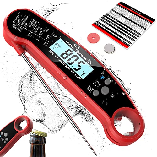 Digital Meat Thermometer with Probe Instant Read Food Thermometer for Grilling BBQ Kitchen Cooking Baking Liquids Candy  Air Fryer  IP67 Waterproof Backlight  Calibration  RedBlack
