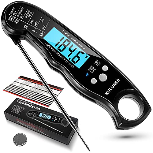 KULUNER TP01 Waterproof Digital Instant Read Meat Thermometer with 46 Folding Probe Backlight  Calibration Function for Cooking Food Candy BBQ Grill LiquidsBeef(Black)