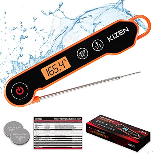 Kizen Digital Meat Thermometers for Cooking  Waterproof Instant Read Food Thermometer for Meat Deep Frying Baking Outdoor Cooking Grilling  BBQ (OrangeBlack)