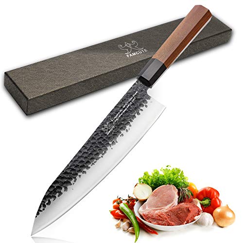 FAMCÜTE 8 Inch Japanese Chef Knife 3 Layer 9CR18MOV Clad Steel woctagon Handle Gyuto Sushi Knife for Home Kitchen  Restaurant