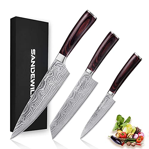 Professional Kitchen Knives High Carbon Stainless Steel Chef Knife Set3PCS Ultra Sharp Japanese Knife with SheathErgonomic Pakkawood Handle Elegant Gift Box for Home or Restaurant