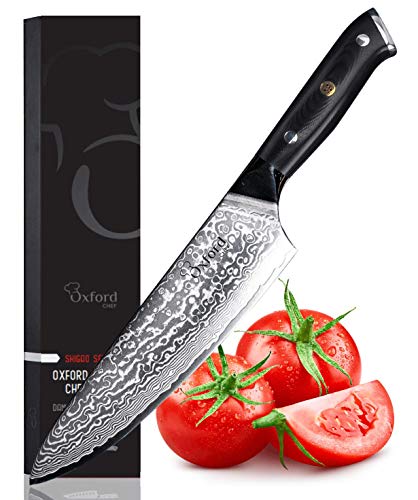 Chefs Knife 8 inch By Oxford Chef  Best Damascus Japanese VG10 Super Steel 67 Layer High Carbon Stainless SteelRazor Sharp Stain  Corrosion Resistant Awesome Edge Retention