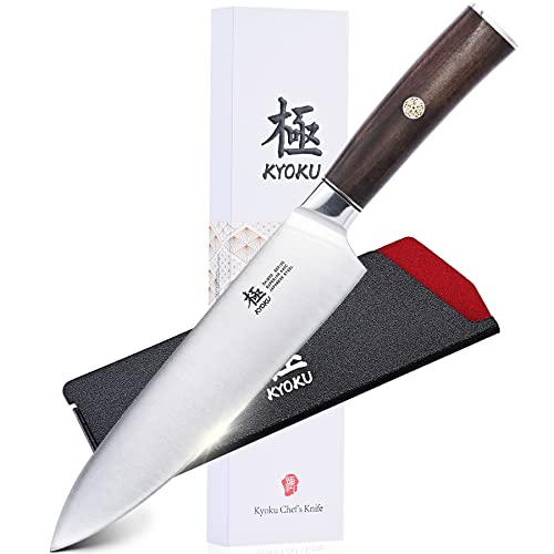 KYOKU 8 Inch Chef Knife  Daimyo Series  Professional Chefs Knife with Ergonomic Rosewood Handle and Mosaic Pin  Japanese 440C Stainless Steel Kitchen Knife with Sheath and Case