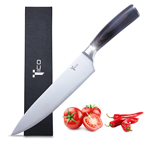 TICO Chef Knife  8 inch Chefs Knife with Carbon Stainless Steel Blade Chefs Knife with Pakka Wood Handle Kitchen Knife  Cooking Knife for Cutting Meat Chopping Vegetables Fruits