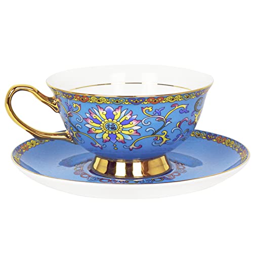 ACMLIFE Tea Cups and Saucers Fine Bone Porcelain 68 oz Vintage Tea Cup Set Blue