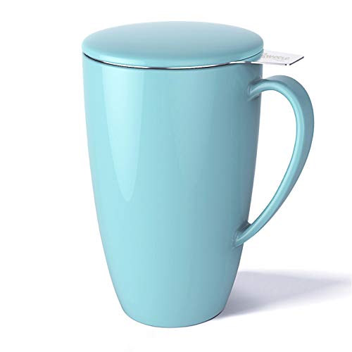 Sweese 201102 Porcelain Tea Mug with Infuser and Lid 15 OZ Turquoise