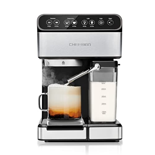 Chefman 6in1 Espresso MachinePowerful 15Bar PumpBrew Single or Double Shot BuiltIn Milk Froth for Cappuccino  Latte Coffee XL 18 Liter Water Reservoir DishwasherSafe Parts Stainless Steel