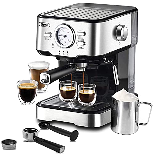 Gevi Espresso Machine 15 Bar Pump Pressure Cappuccino Coffee Maker with Milk Foaming Steam Wand for Latte Mocha Cappuccino 15L Water Tank 1100W Black