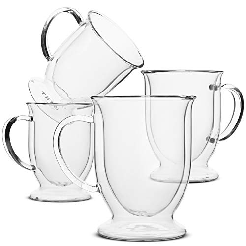 BTaT Coffee Mug Coffee Glass Large Set of 4 (16oz 500ml) Double Wall Glass Coffee Cups Tea Cups Latte Cups Glass Coffee Mug Beer Glasses Latte Mug Clear Mugs Glass Cups Glass Tea Mugs