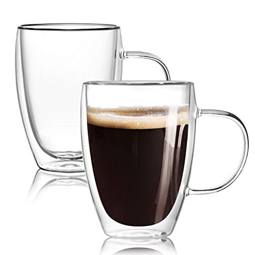 2Pack 12 Oz Double Walled Glass Coffee Mugs with HandleInsulated Layer Coffee CupsClear Borosilicate Glass MugsPerfect for CappuccinoTeaLatteEspressoHot BeverageWineMicrowave Safe