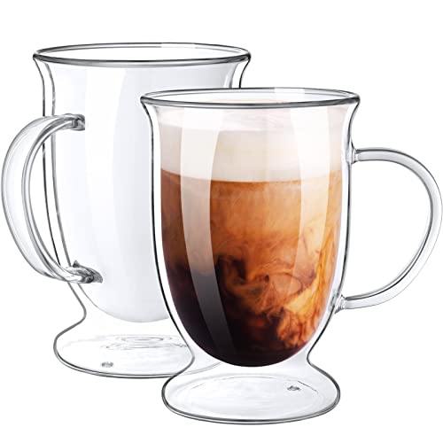 2Pack 16 oz Double Wall Glass Coffee Mugs Bivvclaz Large Insulated Coffee Cups Clear Borosilicate Glass Mugs Perfect for Cappuccino Tea Latte Americano Hot Beverage Wine Microwave Safe