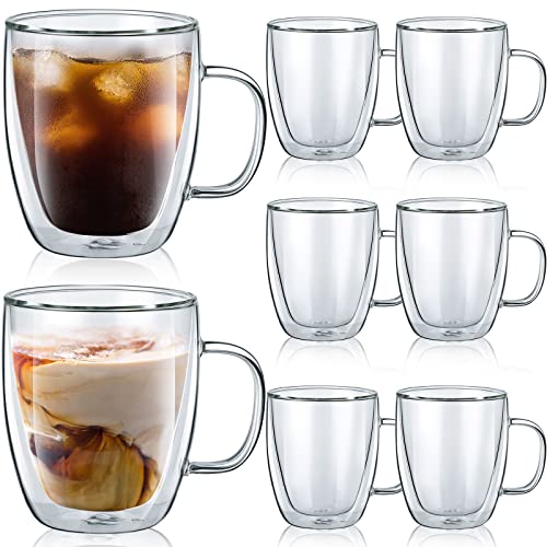 8 Pack Double Wall Glass Coffee Mugs Clear Glass Coffee Cups with Handle Insulated Coffee Mug Glass Cups for Cafe Latte Milk Juice Glassware Gift for Christmas Birthday (12 Oz)
