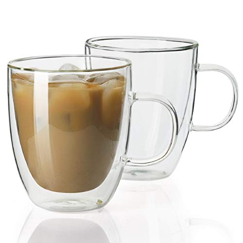 Sweese 413101 Glass Coffee Mugs  125 oz Double Walled Insulated Mug Set with Handle Perfect for Latte Americano Cappuccinos Tea Bag Beverage Set of 2