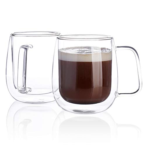 Sweese 418101 Glass Coffee Mugs 12 oz Double Wall Glass Coffee Cups Insulated Latte Mugs  Set of 2