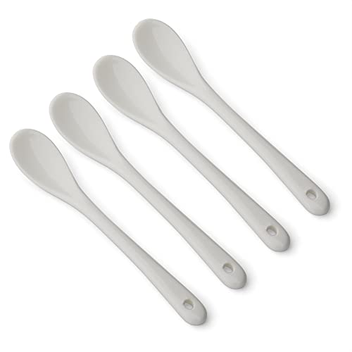 RSVP International Poached Egg Spoon 4 Piece Set Multipurpose Use for Serving Jam Honey or Soft Boiled Eggs 512 Length White Porcelain